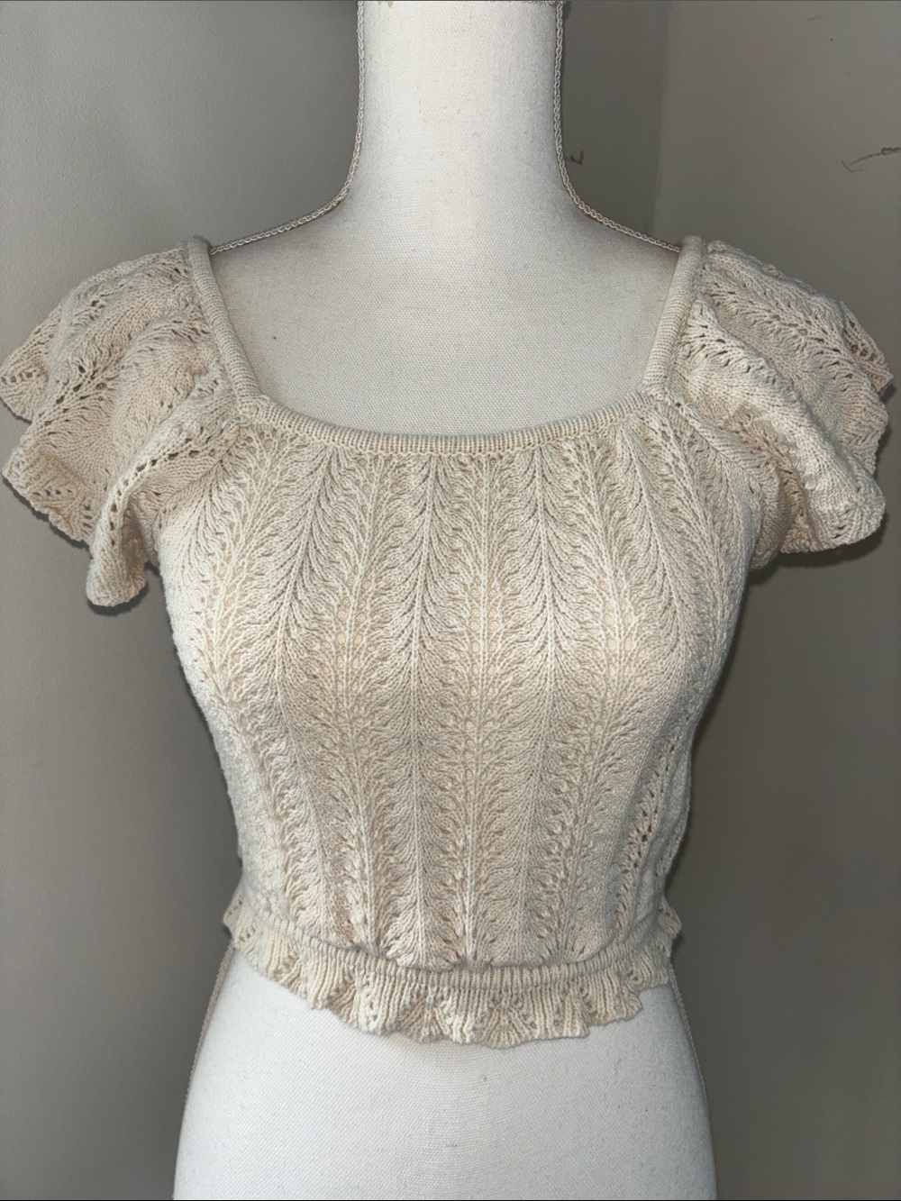 Freshman 1996 Cream Knit Off-Shoulder Crop Top & Matching Skirt Set - Picture 2 of 10